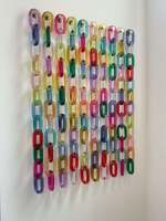 Grande Décoration Murale Artistique en Résine Faite à la Main, Oiseau Hibou Angélique Transparent et Coloré, avec Maillons de Chaîne, Personnalisable pour Projets sur Mesure