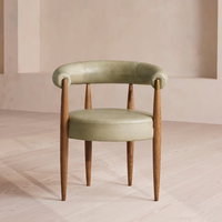 Fauteuil d'appoint en cuir FERLY, style moderne du milieu du siècle, structure en bois massif, confortable, pour salle à manger, salon