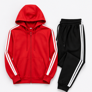 Unisex Blue Tracksuit Set Full Sleeve Drawstring Hooded Sporty Streetwear Solid Pattern Breathable Lightweight 100% Cotton - Product Image 3