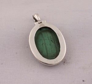 Grand pendentif naturel en argent sterling 925, bijoux vintage, vente en gros, collier à grosse pierre précieuse verte pour femme - Product Image 5