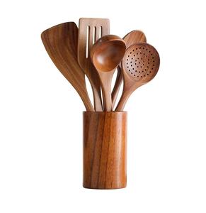 Juego de cucharas de cocina de madera natural con espátula, cuchara volteadora y cuchara para servir, para utensilios de cocina del hogar. - Product Image 5