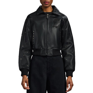 Chaqueta Bomber de Cuero Genuino Avirex Negra para Mujer, Estilo Aviador, con Detalles de Tachuelas y Corte Recortado - Product Image 3