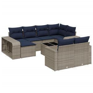 Set di divani da giardino in polyrattan grigio da 11 pezzi con cuscini per mobili da giardino - Product Image 2