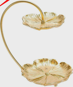 Soporte de Pastel de 2 Niveles Vintage con Diseño de Flor de Cerezo, Bandeja Decorativa de Metal con Acabado Plateado para Fiestas y Decoración del Hogar - Product Image 4