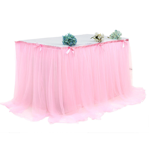 Falda de mesa de gasa rústica de estilo rural, rodapié de mesa de tul reutilizable, bodas, fiestas, característica decorativa, imágenes de banquetes - Product Image 2