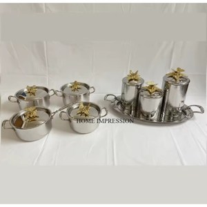 Food Grade Hammered Metal Casserole Pot <b>Pan</b> <b>Set</b> Ornate Gold Handle Stainless Steel Induction Cookware Eco-Friendly Europe Design - Product Image 6