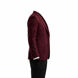 <b>Men's</b> Burgundy Single Breasted Flat Front Suit <b>Jacket</b> with <b>White</b> Shirt and Black Pants Polyester Material Adult Formal Wear - Product Image 3