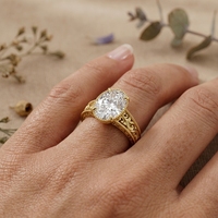 Bague de fiançailles en diamant ovale 2,50 carats, bague de mariage vintage en filigrane pour femmes, plaquée or 14 carats, certifiée IGI, bijoux de mariée