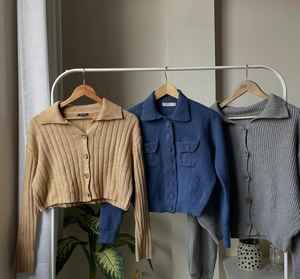 เสื้อคาร์ดิแกนถักไหมพรมคอกลมสำหรับผู้หญิง พร้อมดีเทลผ้าลูกไม้ถักมือระบายอากาศได้ดี - Product Image 5