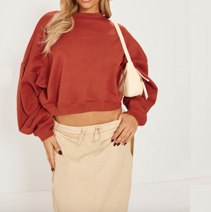 Sweat-shirts à capuche courts pour femmes, grande taille, en coton respirant, à épaules tombantes, style oversize, en molleton décontracté, teint en pièce, pour automne-hiver - Product Image 4