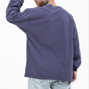 T-shirt Homme Manches Longues Effet Vieilli Coupe Boxy Délavé à l'Acide 100% Coton Col Montant Manches Longues - Product Image 3