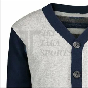 Cárdigan de punto de invierno Tiki Taka Sports para hombre, personalizado, con cuello en V, color sólido, doble bolsillo, patchwork, lana/nailon, un solo botón - Product Image 2
