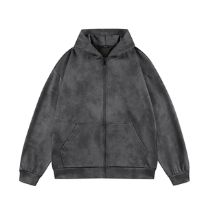 Sweat à capuche tricoté épais 300g pour homme, coupe oversize, délavé à l'acide, 100% coton, anti-boulochage, avec poche, automne-hiver - Product Image 1