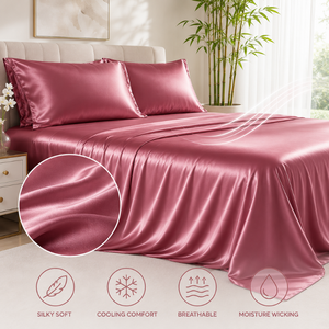 Juego de Ropa de Cama de Bambú Rosa Malva de 300 Hilos con Sábanas Suaves para Hoteles y Hogares |   Ropa de Cama Transpirable y Refrescante para Comodidad Diaria - Product Image 4