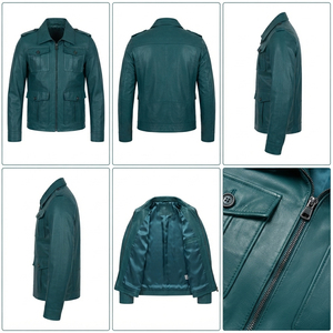 Custom Genuine <b>Leather</b> <b>Jacket</b> <b>Men</b> Womens Unisex Eco-Friendly V-neck Front Logo Streetwear Windproof Winter Fit - Product Image 4