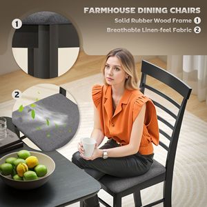 Set di 4 Sedie da Pranzo in Legno Nero e Grigio, Stile Rustico, Sedie da Cucina Imbottite con Telaio in Legno di Gomma - Product Image 4