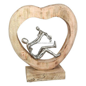 Figurine Decor Silver Mother And Child Sculpture In <b>Wooden</b> <b>Heart</b> Frame Decorative Objects Gifts Ideas <b>For</b> Home Decoration - Product Image 1