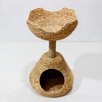 Arbre à chat classique en jacinthe d'eau naturelle rembourré de coton, avec condo et griffoir, écologique, durable, pour usage intérieur, amovible