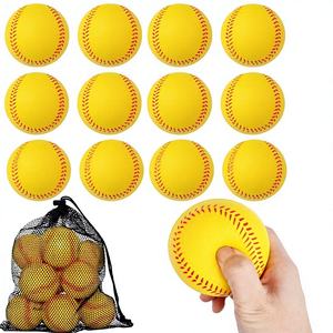 WARPRO INDUSTRY Durable Soft Yellow Left-handed 9 Inch Bamboo/<b>Plastic</b> Training Softballs 1PC <b>Mesh</b> Bag Outdoor Sports Practice - Product Image 6