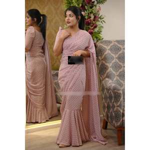DISEÑADOR GEORGETTE ESTAMPADO DIGITAL CON BATA CON VOLANTES SAREE BABY PINK - Product Image 1