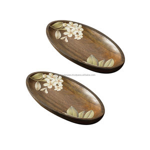 Bol ovale en bois de manguier de qualité supérieure avec imprimé floral en émail-Bol de service en bois artisanal pour la cuisine et les repas - Product Image 1