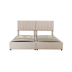 Lit plateforme capitonné beige King Size avec système de rangement hydraulique - Product Image 6