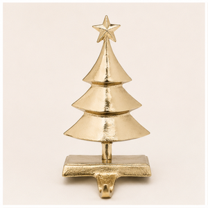 Luxurious Gold Metal 3D Christmas Tree <b>Stocking</b> <b>Holder</b> For Mantel Heavy Duty Zinc Alloy Fireplace Hanger With Star Topper Decor - Product Image 5
