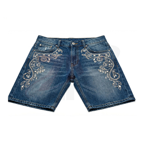 Fabricante Mayorista de Ropa: Shorts de Mezclilla Premium para Hombre con Adornos de Piedras, Ropa Urbana de Lujo, OEM Personalizado - Product Image 1