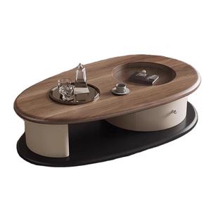 Modern Solid Teak Wooden <b>Coffee</b> <b>Table</b> <b>With</b> <b>Storage</b> Drawer And <b>Oval</b> Top For Living Room Villa House Furniture - Product Image 6