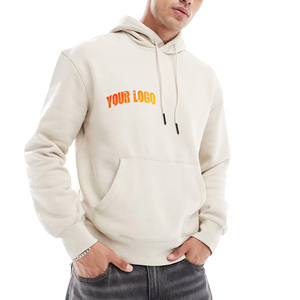 Sudadera con Capucha Beige para Hombre, 100% Algodón, Felpa Francesa, Bolsillo Frontal, Estilo Casual para Otoño, Corte Regular, Estampado de Letras y Precio Bajo - Product Image 1
