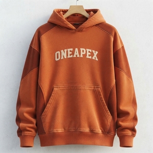 Sudadera con Capucha Oversize de Forro Polar Naranja para Hombre, Estilo Urbano, con Bolsillo Canguro, Ropa Deportiva Casual, Personalización de Marca, Venta al por Mayor - Product Image 4