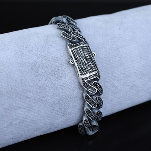Pulsera Cubana de Plata 925 de Lujo con Diamantes Negros, Cadena Pesada VVS Iced Out para Hombre, Joyería Urbana Oscura - Product Image 2