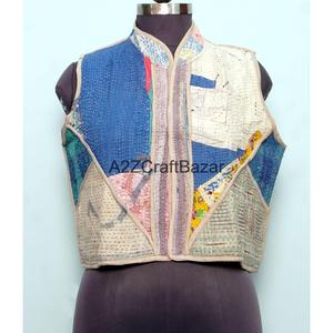 Chaleco Floral de Primavera/Otoño, Hecho a Mano, Estilo Boho, con Logotipo Estampado, 100% Algodón Transpirable, Acolchado Kantha Vintage, para Mujer - Product Image 3