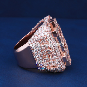 Half iced out d vvs moissanite <b>925</b> sterling <b>silver</b> hip hop diamond <b>ring</b> for men full rose gold round and baguette cuts - Product Image 6