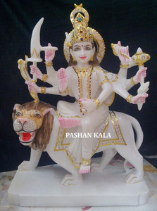 Idole de Durga en pierre blanche - Product Image 5