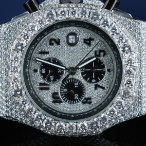 Reloj cronógrafo de lujo de acero inoxidable para hombre con bisel de diamantes, correa de caucho, movimiento de cuarzo analógico, caja redonda de 45 mm - Product Image 5