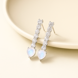 Premium Quality Sterling <b>Silver</b> Rhodium Plated <b>Heart</b> Moonstone CZ Drop <b>Earrings</b> Wedding Engagement Gift Jewelry - Product Image 3
