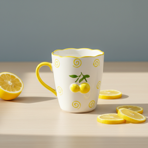 Taza de Porcelana Fina de Primera Calidad 3460987B-0.36, Nueva, con Estampado de Limón Amarillo y Espiral - Product Image 1