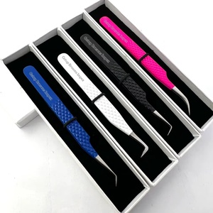 Wholesale GETUP BROSONS IMPEX Stainless Steel Anti-Magnetic Powder Coating Diamond Grip <b>Silver</b> Tip Eyelash Extension Tweezers - Product Image 1