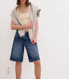 Manufacturer Custom Streetwear Style Jean Shorts Distressed Ripped Acid Washed Embroidered Patch Denim Shorts for Women - Product Image 3