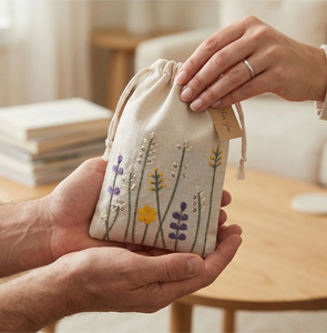 Floral Stitch Embroidered Cotton <b>Drawstring</b> <b>Pouch</b> Bag Screen for Bracelets Essential Oils Watches Crafts Embroidery Packaging - Product Image 6