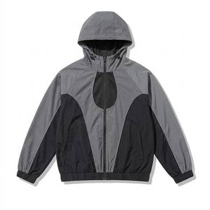 New Sales Custom Logo Grey Men's Nylon <b>Wind</b> <b>Breaker</b> Black Panel With Pants Set For Summer Quick Dry Set Streetwear Zipper Jacket - Product Image 2