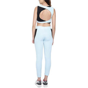 Leggings de sport pour femmes, couleur unie, sans couture, longueur intégrale, avec surpiqûres contrastées, bleu clair, respirant, vêtements de sport - Product Image 2
