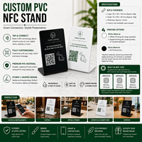 Support de menu de restaurant NFC personnalisé, noir, imprimé UV, en PVC, pour table, avec code QR, menu numérique