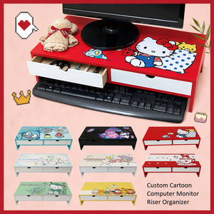 Custom Cartoon Monitor Riser Desk Organizer 2 Drawer Keyboard Space Saver Desktop <b>Storage</b> <b>Rack</b> - Product Image 1