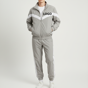 Ensemble de survêtement gris bicolore de haute qualité pour homme, avec fermeture éclair intégrale, pantalon de jogging sportif avec poches latérales, en polyester respirant, idéal pour le printemps - Product Image 4