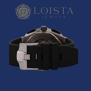 LOISTA Men's Luxury Chronograph <b>Watch</b> Stainless Steel <b>Case</b> Rubber Band 42mm Diamond Encrusted Polygon Dial Quartz Movement - Product Image 3