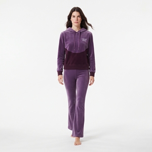 Ensemble de survêtement en velours pour femme, hiver, couleur contrastée, haut à capuche et pantalon, doux, respirant, léger, vêtements de sport décontractés - Product Image 3