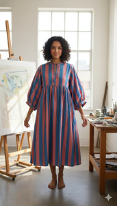 Vestido Casual Étnico de Manga Larga, Corte A, Estilo Boho, 100% Algodón, Holgado, Cómodo para Uso Diario - Product Image 3