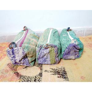 Vintage Tassel Pattern Cotton Kantha Fabric Cosmetic Pouch Zipper Closure Soft Handle Large Capacity Eco-Friendly Fashion Style - Product Image 2
